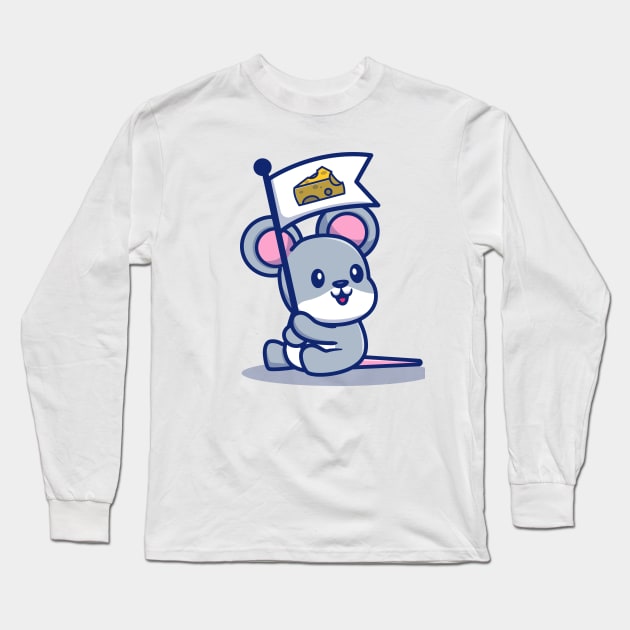 Cute Rat Mouse Hold Cheese Flag Long Sleeve T-Shirt by Catalyst Labs